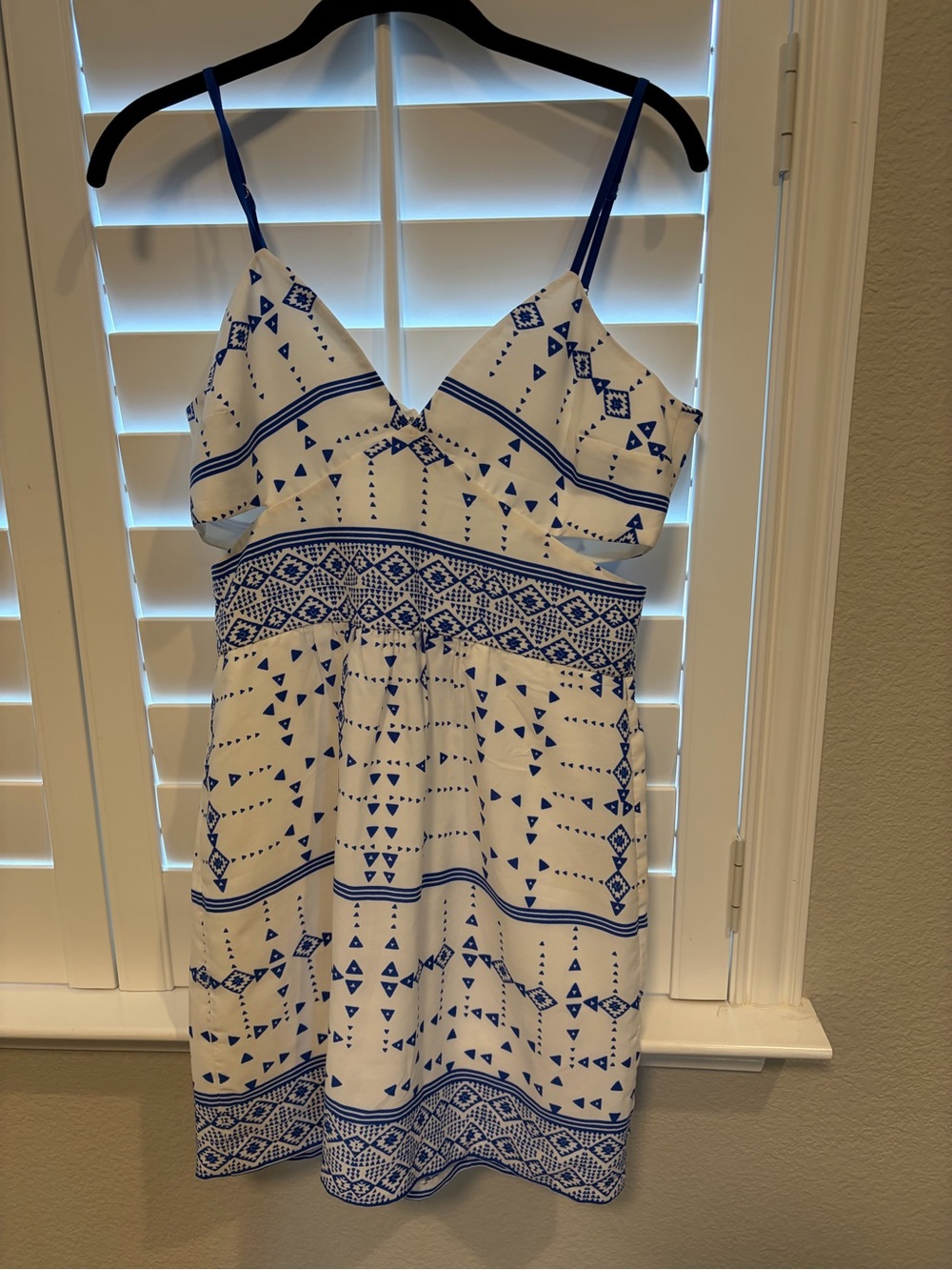 Dolce Vita White Dress with Blue Geometric Print